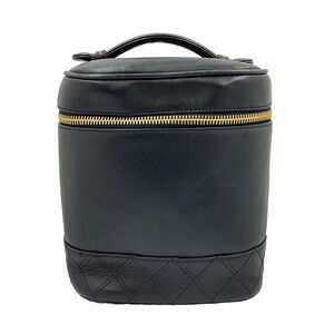 K Chanel Vanity Bag Bicolor Pouch Handbag Black Accessory Case